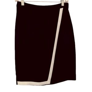J Crew Fac. Fully Lined Faux Wrap Black Cream Trim Career Pencil Skirt Size 00